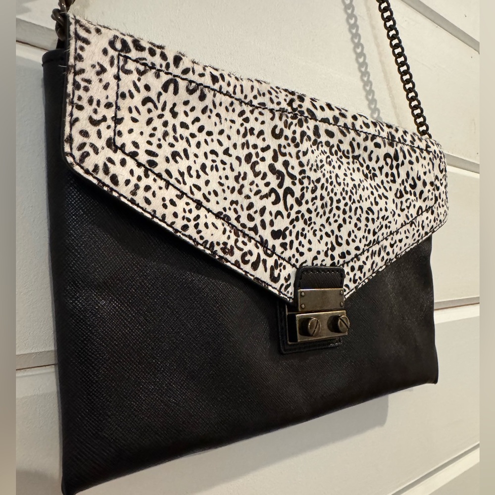J. Crew Black and White Leopard Clutch